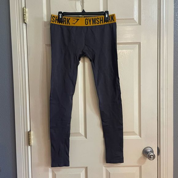 Gymshark Seamless Leggings Medium Charcoal Grey Citrus Yellow - Picture 2 of 9
